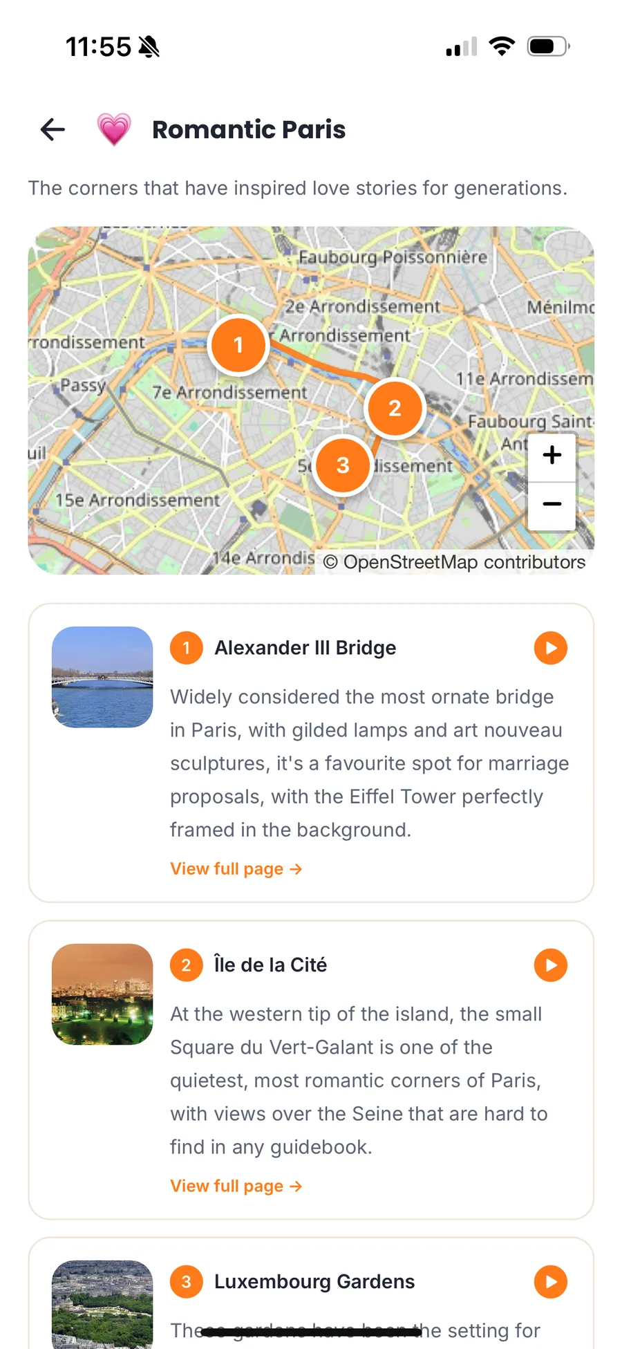 Ruta temática París romántico con mapa y audioguías